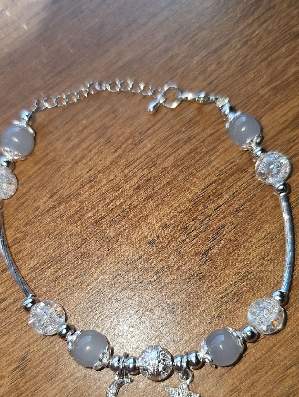New Silver Tone Rhinestone Moon & Star Charms Beaded Bracelet - Picture 3 of 4